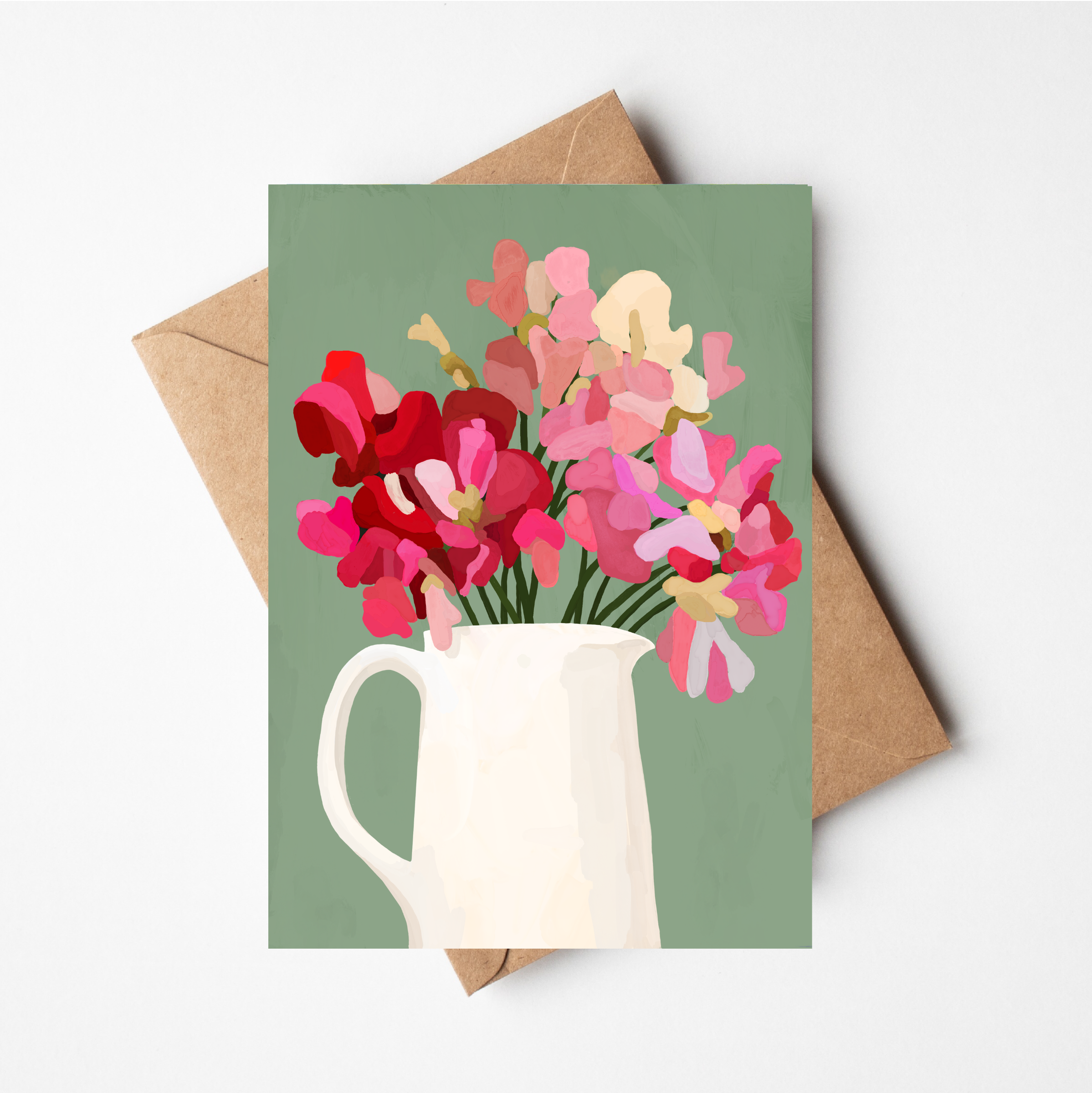 Sweetpeas in cream jug card