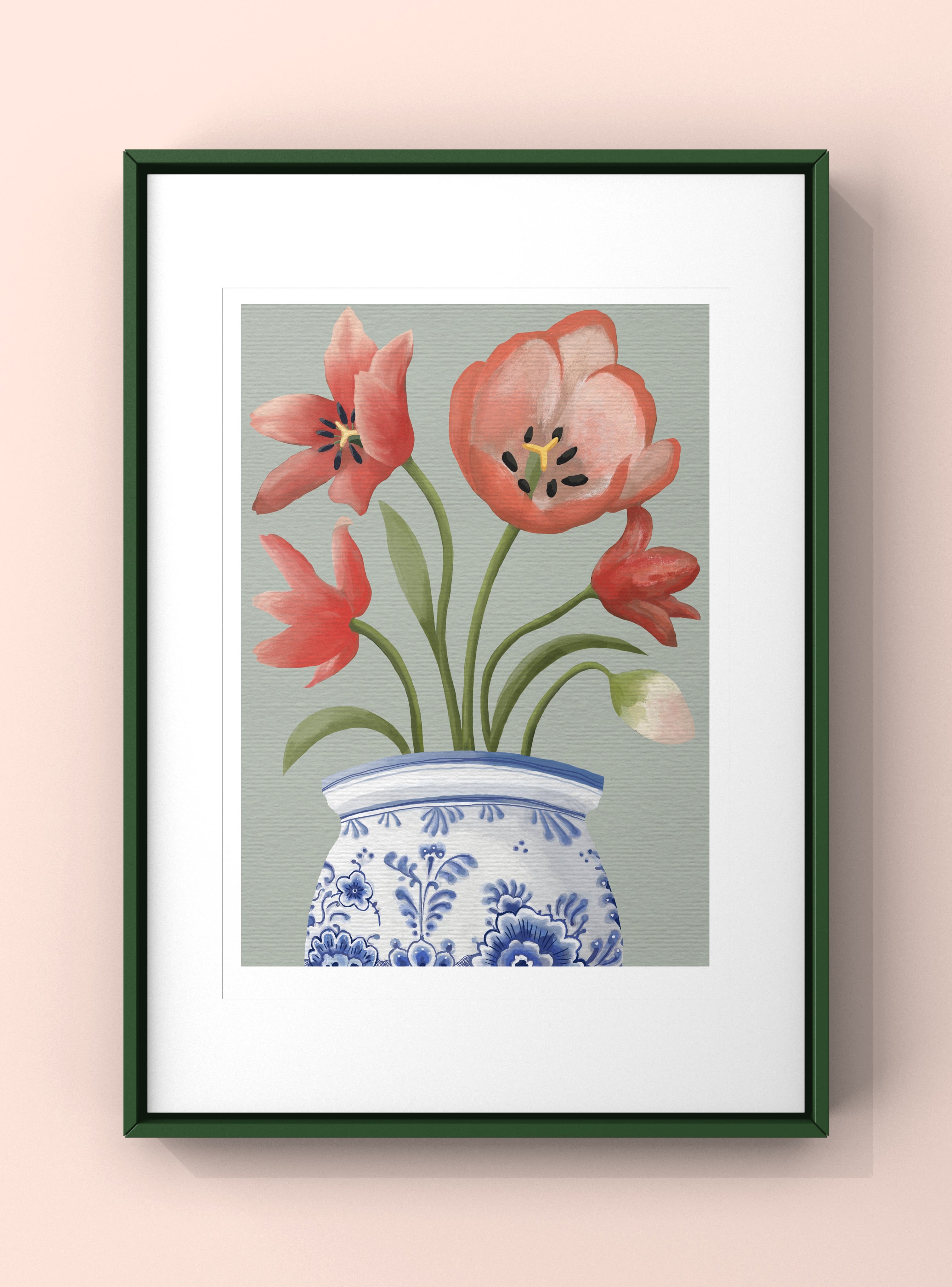 Tulips in Delft Vase Print by Susie Hamilton