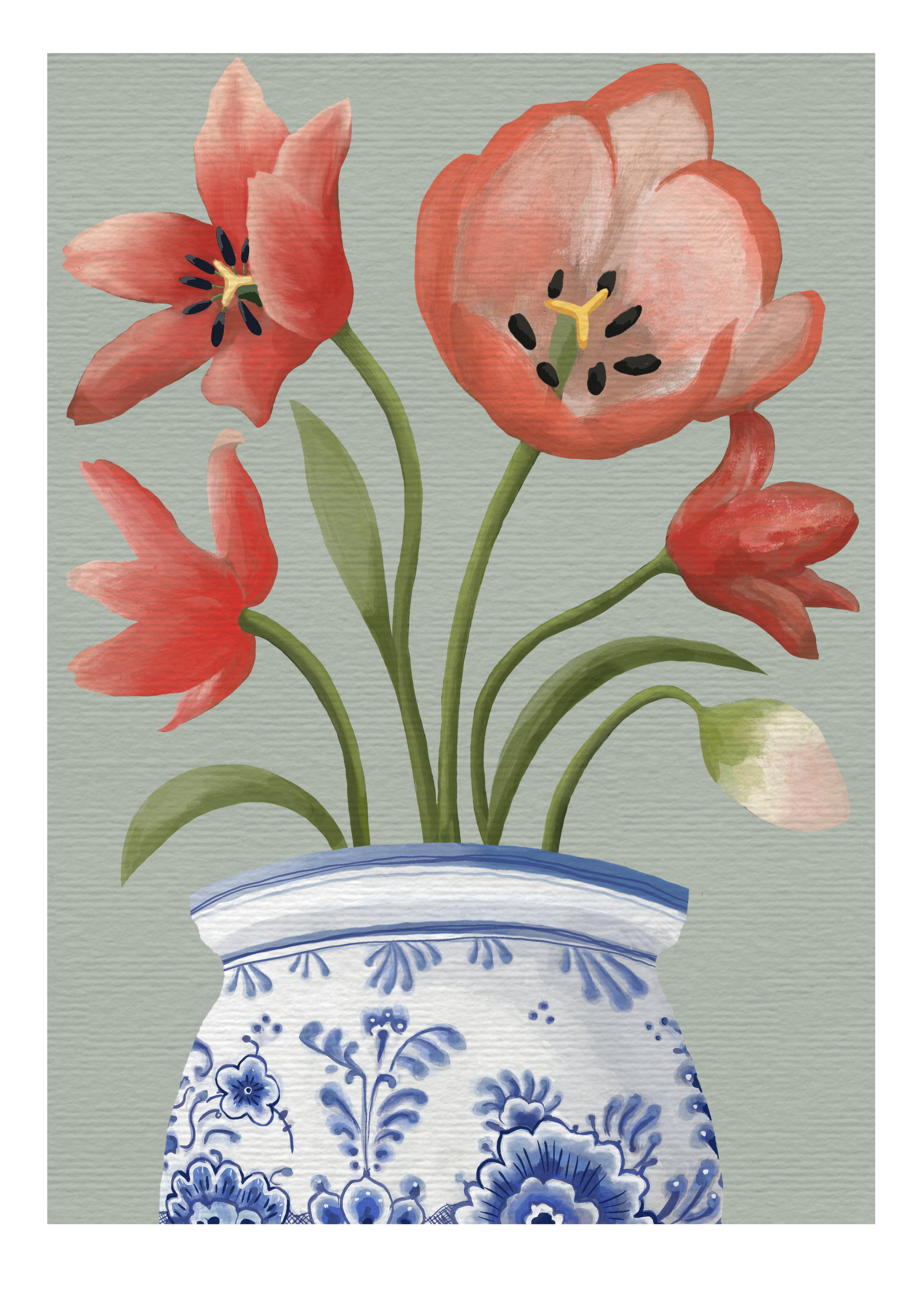 Tulips in Delft Vase Print