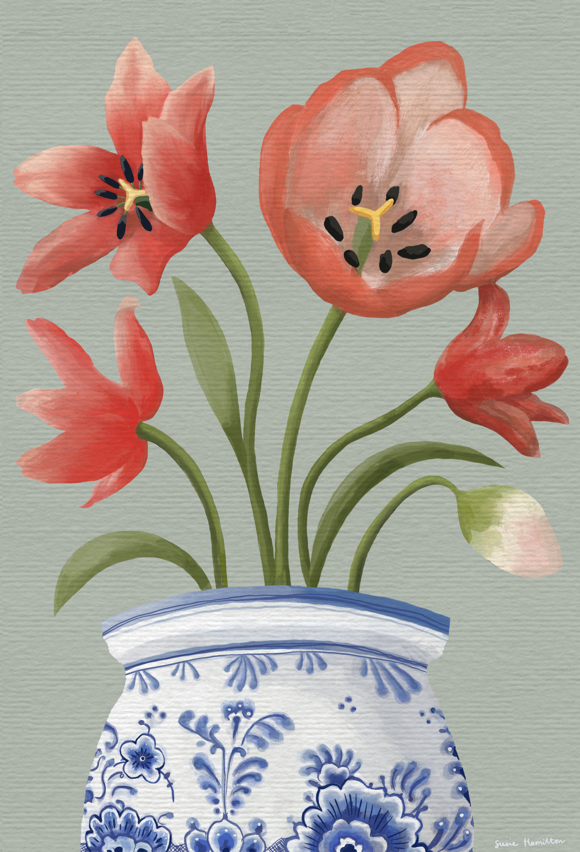 Tulips in Delft Vase Card