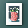 Snowdrops in Red Calico Jug Print