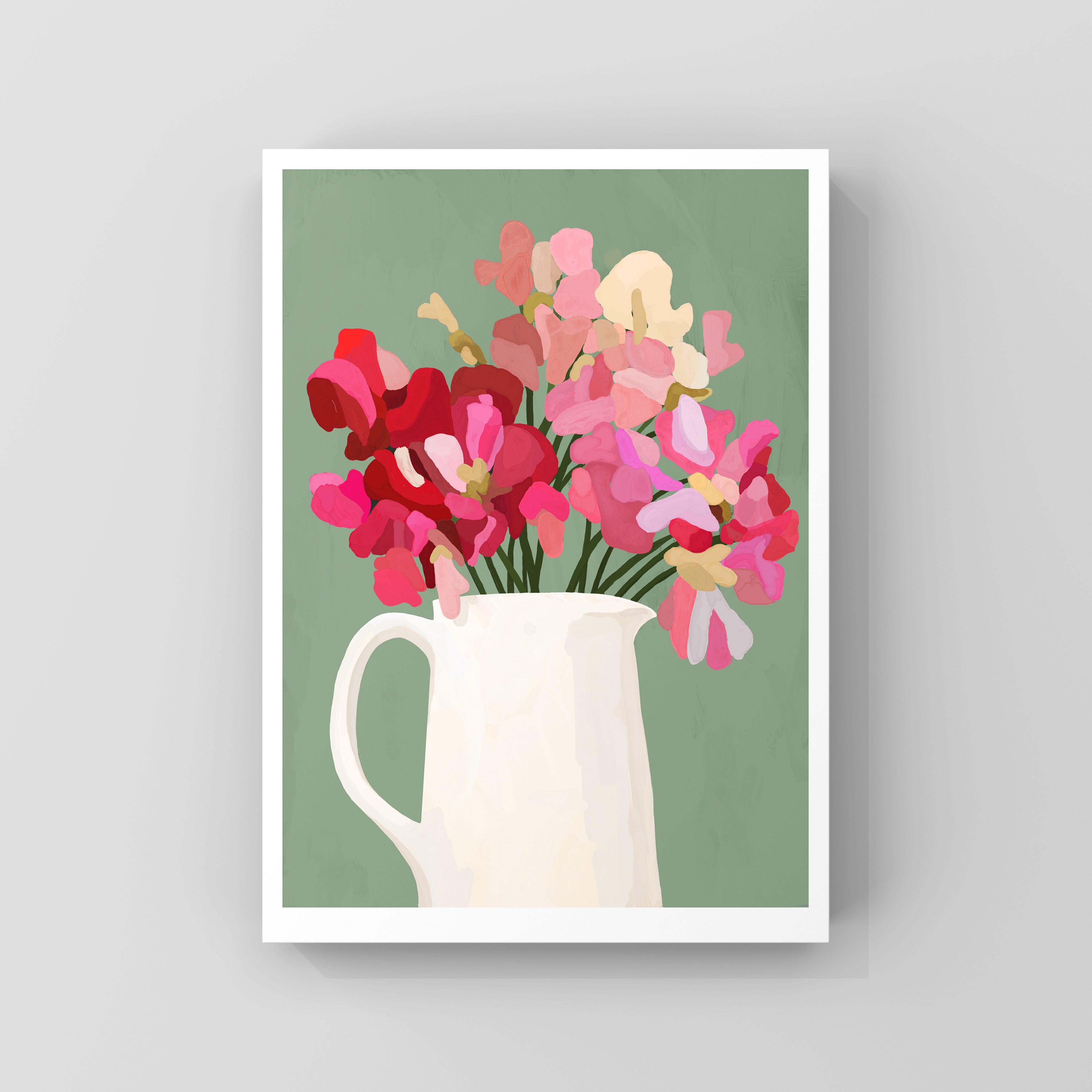 Sweet peas in cream jug 
