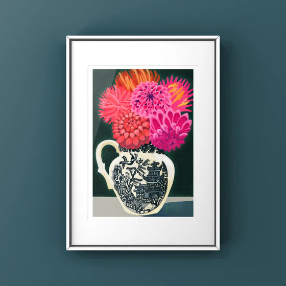 Dahlias in Willow Jug Print