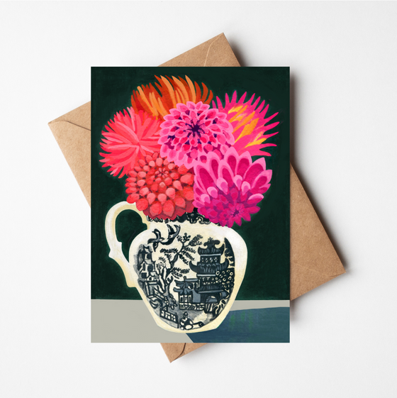 Dahlias in Willow Jug Cards