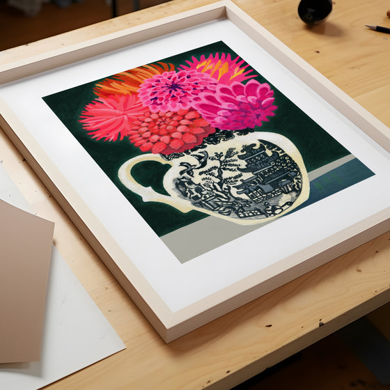 Dahlias in Willow Jug Print