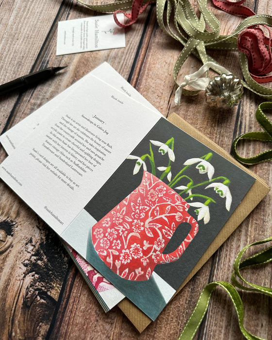 Snowdrops in Red Calico Jug Cards