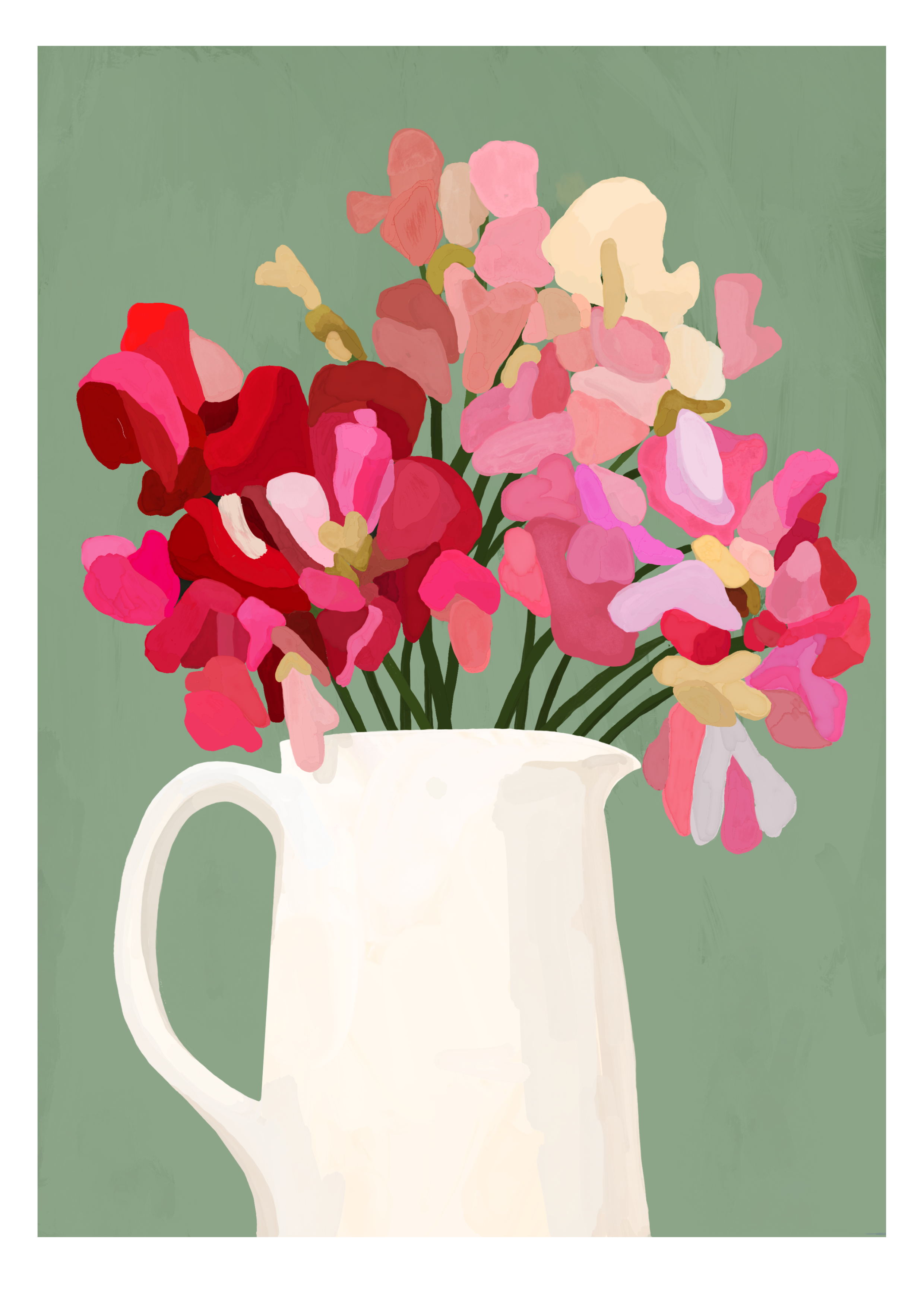 Sweet Peas in Cream Jug Print 