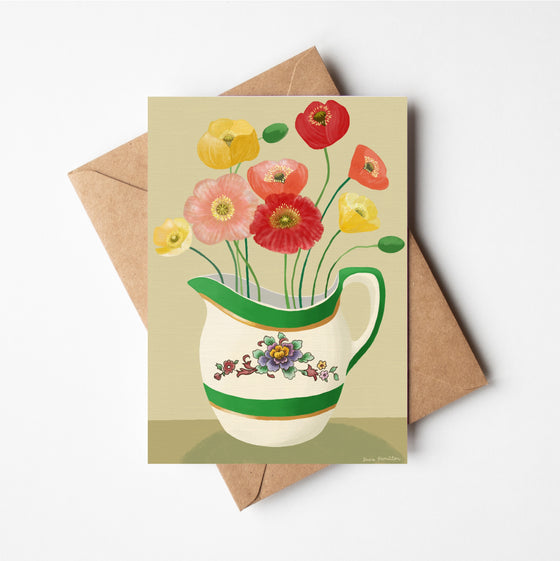 Poppies in Green Jug Cards