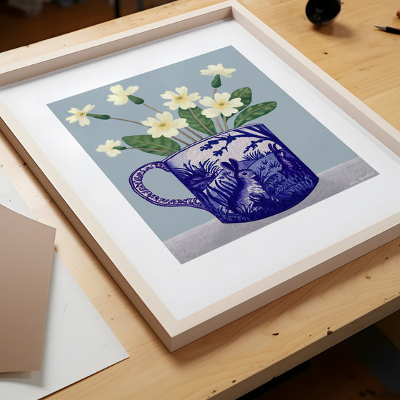 Primroses in Rabbit Cup Print