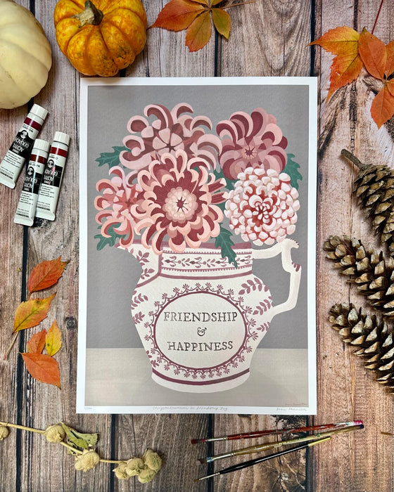 Chrysanthemums in Happiness Jug Print