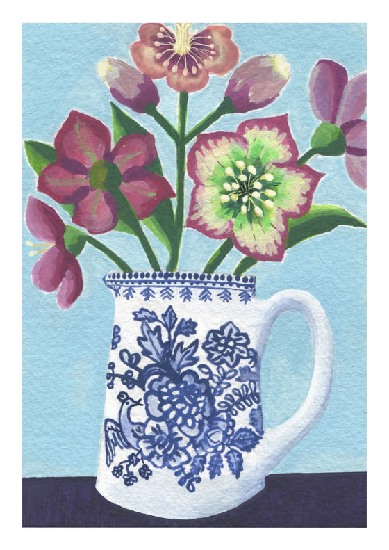 Hellebores in Pheasant Jug Print
